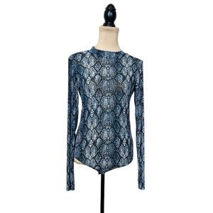 Guess Semi Sheer Mesh Snake Print Thong Bodysuit (E)